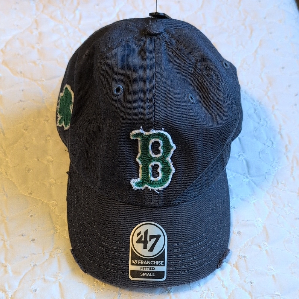 Boston Red Sox Baseball Hat, Small, w/Green B, Clover, and Irish Flag